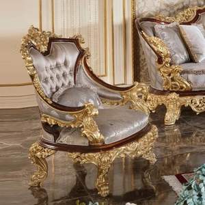 Sofá Seccional en Forma de L de Lujo Tallado Estilo Plaza, Diseño Europeo Antiguo en Dorado, con Esponja, para Apartamento, Hotel, Sala de Estar - Product Image 4