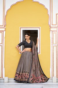 New Designer Fully Stitched Tussar Silk Printed Foil Print Lehenga Choli Set South Indian Style Party Wedding Wear Ready To Wear - Product Image 2