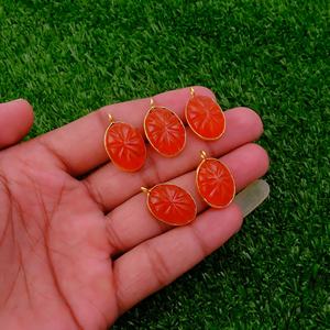 Handmade Trendy Red Carnelian <b>Pendant</b> Gold Plated Oval Shape Brass Carved Flower Charm <b>Necklace</b> for <b>Fashion</b> Jewelry Making - Product Image 2