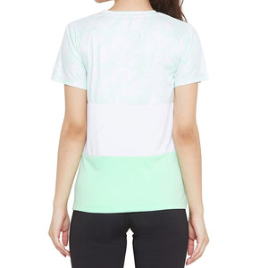 เสื้อครอปแขนสั้นคอกลมสำหรับผู้หญิง ผ้าโพลีเอสเตอร์ 100% ระบายเหงื่อได้ดี ดีไซน์สีตัดต่อ เหมาะสำหรับออกกำลังกายทุกฤดู - Product Image 4
