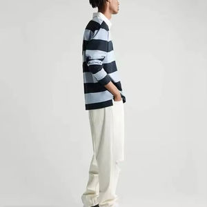 Fournisseur en gros de polos de rugby rayés en pur coton, polos à col polo à manches longues pour hommes, t-shirts de rugby 100% coton personnalisés - Product Image 2