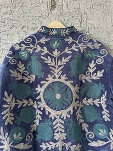 Blue Embroidered Suzani Velvet Short Jacket Statement Outerwear Coat Velvet Blazer Unisex Jacket Gift For <b>Wife</b> Bridal Jacket - Product Image 6