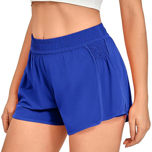 Shorts de sport en polyester bleu roi pour femmes, taille haute, pour l'entraînement athlétique, avec taille smockée, pour la course à pied - Product Image 1