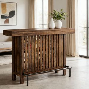 Tavolo da Bar Moderno Minimalista in Stile Vintage per Casa, Hotel, Caffè, Uso Esterno e Banchetti, Realizzato in Legno e Acciaio - Product Image 3