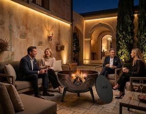Deep circular <b>fire</b> pit made of iron with sturdy legs and vintage styling designed for safe backyard heating - Product Image 6