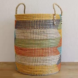 Cesta de Vietnam ecológica, redonda/rectangular/cuadrada, flexible, de junco marino y jacinto de agua, de color natural/personalizado, para ropa. - Product Image 3