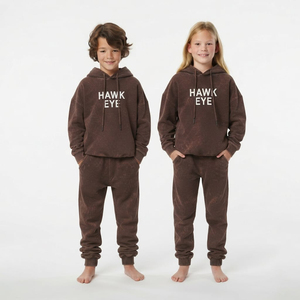 Conjunto de Chándal Oversize para Niños con Lavado Ácido, Sudadera con Hombros Caídos y Cordón, Pantalones Jogger, Estampado Personalizado, Fabricante de Moda Urbana - Product Image 5