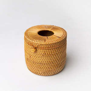 Boîtes à mouchoirs cylindriques pour voiture, maison, bureau, accessoires artisanaux, couvre-boîtes à serviettes en rotin - Product Image 2