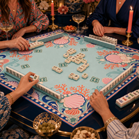 Tapis de Mahjong Américain en Néoprène Premium Antidérapant 33x33 Pouces, Motif Coquillage Corail Vert Océan, Design Original