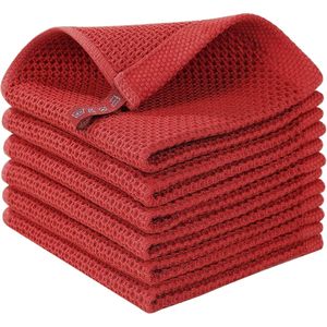 6 Pack Brick Red 100% Cotton <b>Waffle</b> Weave Kitchen Dish <b>Towels</b> Ultra Soft & Quick Drying 12 X 12 Inches - Product Image 1