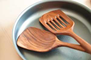 High Grade Rose <b>Gold</b> Plated Long Handle Eco-Friendly Wooden Kitchen Cooking Utensil Set Natural Wood Non Stick Spatula <b>Spoon</b> - Product Image 3