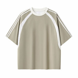เสื้อยืดโอเวอร์ไซส์ผู้ชายแบบสปอร์ต ไซส์พลัส ผ้าฝ้าย 100% คอกลม แต่งแถบตัดสี แผงตาข่ายเย็บด้านหน้า สวมใส่สบาย ทรงปกติ - Product Image 3