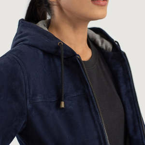 Chaqueta Bomber Azul con Capucha de Gamuza, Chaqueta de Motociclista Transpirable, Cortavientos, con Cierre de Cremallera, Cuello Alto, Color Sólido - Product Image 4