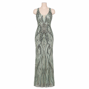 Luxury Sage Green <b>Sequin</b> Mermaid Evening Gown Women | Sleeveless Designer Maxi Dress Natural Embroidery | Elegant Party Wedding - Product Image 1