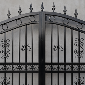 Portail double battant en fer forgé noir avec pointes et décorations en spirale, pour entrée de villa, jardin, porte de sécurité design - Product Image 3