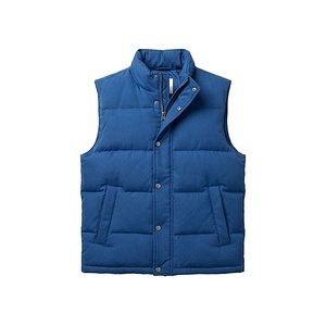 Blue Quilted Vest Stand Collar Zipper Closure Polyester Wadding Winter Wear - Product Image 1