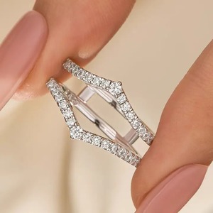 Trendy 925 Moissanite Diamond Vintage Engagement <b>Ring</b> Enhancer Wedding Band In Sterling <b>Silver</b> in White Gold Plated. - Product Image 1