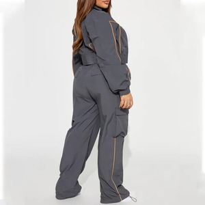 Women's Luxury Breathable 2-Piece Quick Dry <b>Zipper</b> Jacket and Crop <b>Top</b> Pants Set Windbreak Lightweight Tracksuit for Winter - Product Image 2