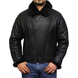 Wholesale Men B3 Shearling Bomber <b>Jacket</b> Genuine Sheepskin Leather Autumn Warm Aviator <b>Pilot</b> Flight Coat OEM ODM Stand Front - Product Image 4