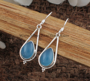 Wholesale Vintage Natural Blue Chalcedony 925 <b>Sterling</b> <b>Silver</b> Gold Plated Drop Earrings High Quality Anniversary Gift Party - Product Image 4