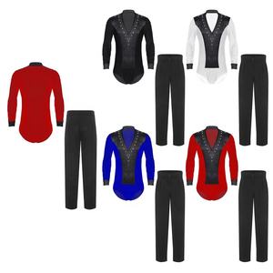 <b>Mens</b> Latin Ballet Dance Outfits Practice Wear <b>Bodysuit</b> And Long Pants <b>For</b> Ballroom Chacha Tango Dance Performance Themed Parties - Product Image 1