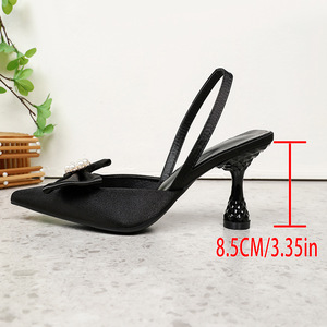 Light Luxury Pearl Bowtie Pointed-toe Open-heel High Heels French-style Elegant Stiletto Buckle Closure PU Upper TPU <b>Sandals</b> - Product Image 5