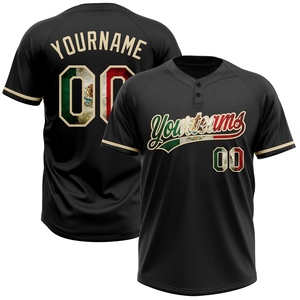 Venta al por mayor directa de la industria: Jersey de sóftbol unisex personalizado negro vintage con bandera de México y dos botones, el más vendido - Product Image 1