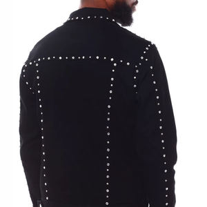 Men's <b>Punk</b> Style Denim <b>Jacket</b> With Rivet Decoration Turn-down Collar Regular Sleeve Autumn Wear - Product Image 2