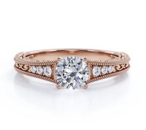 Anillo de Compromiso Vintage de Lujo con Diamante Moissanita de Corte Redondo de 1.1 Quilates, Diseño Filigrana Eduardina en Oro Rosa para Bodas y Fiestas - Product Image 3