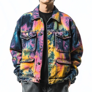 Nouvelle veste en jean streetwear tendance, couleurs personnalisées, processus de ciselage, doublure polaire, coupe-vent, écologique, respirante, patchwork - Product Image 5