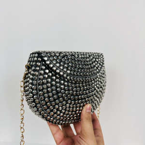 Handmade Modern Polished Silver Dot Evening Party <b>Purse</b> <b>Clutch</b> Stylish Antique Metal Frame Shoulder Bag Handmade Metal Crafts - Product Image 3