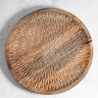 Plateau en bois d'acacia poli fait main, motif artisanal sculpté, décoration de table, plateau de service circulaire, anneau, Noël, Halloween