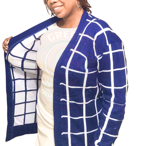 Cardigan long en tricot à carreaux pour femme Sorority Zeta Phi ZPB, ouvert sur le devant, décontracté, manches longues, col rond, longueur longue, pull pour femme - Product Image 3