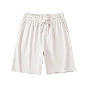 Shorts Bermuda en Coton Blanc pour Homme, Taille Élastique, Couleur Unie, Tissu Respirant, Coupe Décontractée, Taille Mi-Haute - Product Image 1