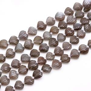 Perles de pierre de lune grise naturelle sculptées en forme de cœur 9-10MM, perles de pierres précieuses sculptées à la main pour la fabrication de bijoux - Product Image 3