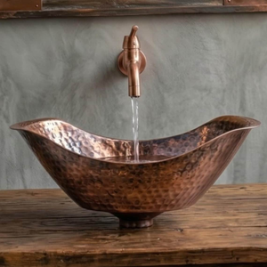 Hammered Copper Vessel Sink Oval Wave <b>Bathroom</b> Basin Handmade <b>Rustic</b> Modern <b>Vanity</b> Wash Basin Luxury Decorative Copper Sink - Product Image 1