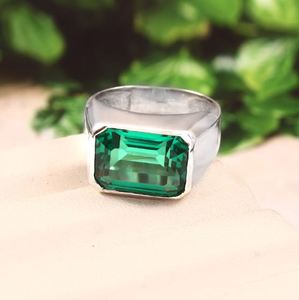 Emerald Cut 14K Gold Plated 925 Sterling <b>Silver</b> 8 Carat Emerald Engagement <b>Ring</b> for <b>Men</b> Luxury Wedding Party Gift May Birthstone - Product Image 3