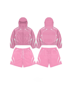 Wholesale Blue Hooded Tracksuit Set Full Sleeve Zipper Jogger Loose Fit Breathable 100% Nylon Summer Wear Tracksuit For Unisex - Product Image 3