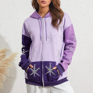 Glory Custom OEM Gradient Color Block ZipUp Hoodie Rhinestone Star Print Women Streetwear Hooded Jacket Wholesale For Streetwear - Product Image 4