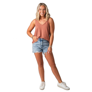 Women V-Neck Tank Top Solid Color Casual Breathable Cotton <b>Jersey</b> Sleeveless Regular Length Knitted Fabric - Product Image 6