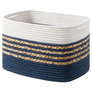 Rectangle <b>Rope</b> Storage <b>Basket</b> With Handles Navy White Beige Nordic Style Multi Purpose Neatening Container - Product Image 1