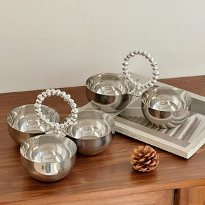 Luxury Silver <b>3</b> Section Serving Bowl With Circular Beaded Handle Elegant Metal Triple Nut Tray For Premium Home Decor - Product Image 6