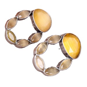 Pendientes Colgantes Boho Étnicos de Ónix y Latón para Fiesta, Joyería Chapada en Plata Antigua para Mujer - Product Image 1