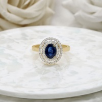 Anillo de Compromiso de Oro Amarillo de 14K con Zafiro Azul Ovalado y Doble Halo de Diamantes, Joyería Fina de Lujo, Gema Auténtica