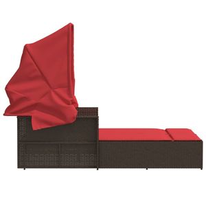 Chaise longue double en rotin PE brun, acier thermolaqué, tissu, mobilier d'extérieur élégant - Product Image 5