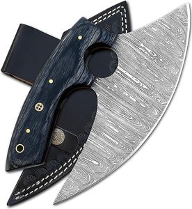 Cuchillo Ulu de Acero de Damasco Hecho a Mano Personalizado con Funda de Cuero, Mango de Madera Pakka, Cortador de Pizza, Hoja Forjada, Cuchillos Ambidiestros - Product Image 1
