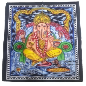 ผ้าทอแขวนผนังลายพระพิฆเนศทำด้วยมือโปสเตอร์ผ้าฝ้ายติดผนังลายพิมพ์ด้วยมือโปสเตอร์ผ้าฝ้าย - Product Image 1