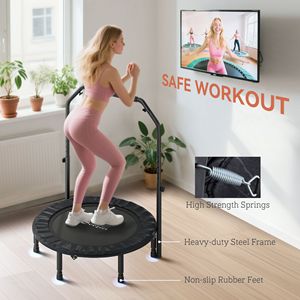 Mini Trampolín Plegable de 40 Pulgadas para Adultos, Rebotador con Marco de 10 Pies para Uso Doméstico, Negro, con Asa de Espuma Ajustable de PP para Ejercicios de Salto - Product Image 6