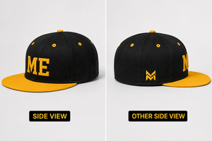 Gorra Snapback Personalizada de Alta Calidad, Negra, de 6 Paneles, de Lona de Algodón, con Cierre Ajustable en Amarillo Contrastante, Unisex, Deportiva, para Exteriores, 3D - Product Image 3