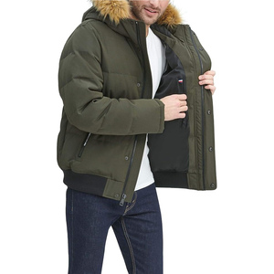 <b>Men's</b> Olive Green <b>Hooded</b> Puffer Jacket With <b>Fur</b> Trim Windproof Winter <b>Coat</b> Casual Style Polyester Filling Regular Fit - Product Image 4